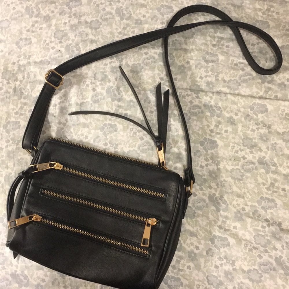 Black leather crossbody satchel